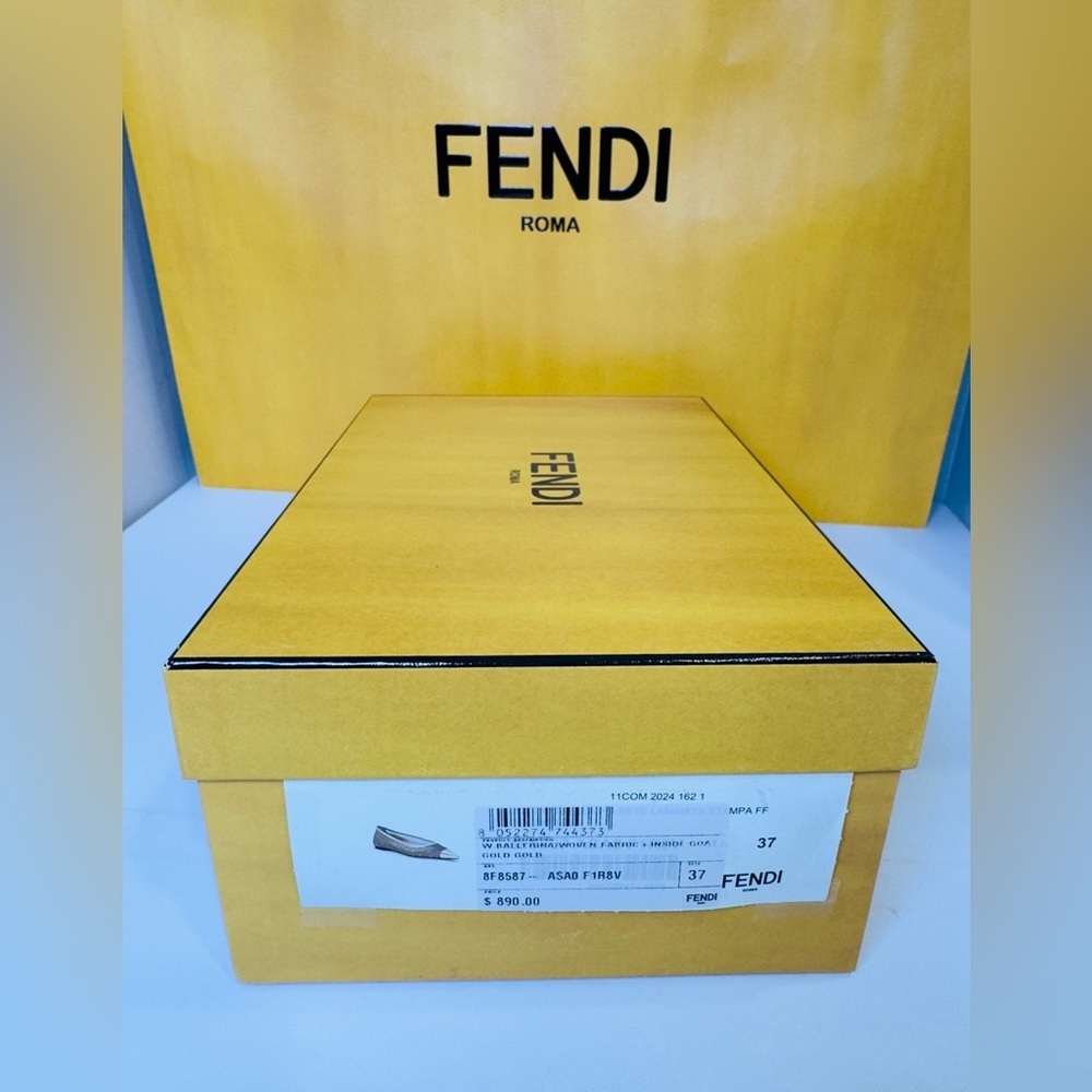 Fendi Colibri FF Mesh Ballerina Flats Gold Pointed Logo Engraved Metal Size 37 - Picture 15 of 15